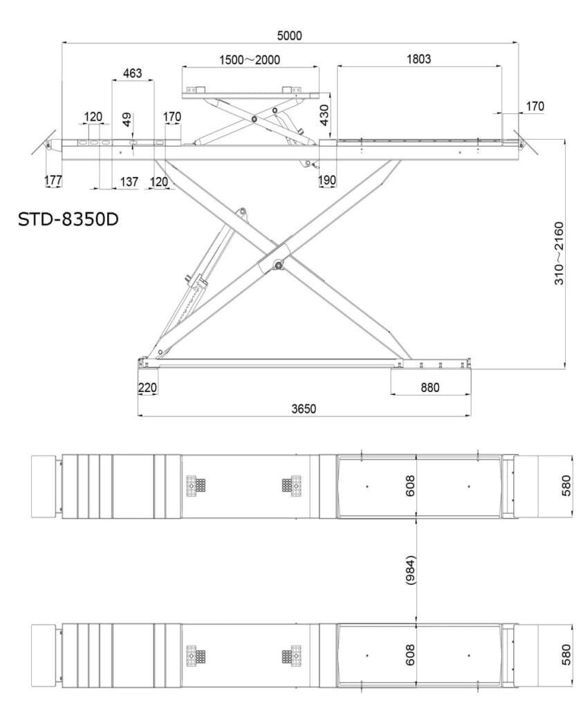 Cầu nâng kiểu cắt kéo STD-8350D - 2 tầng nâng